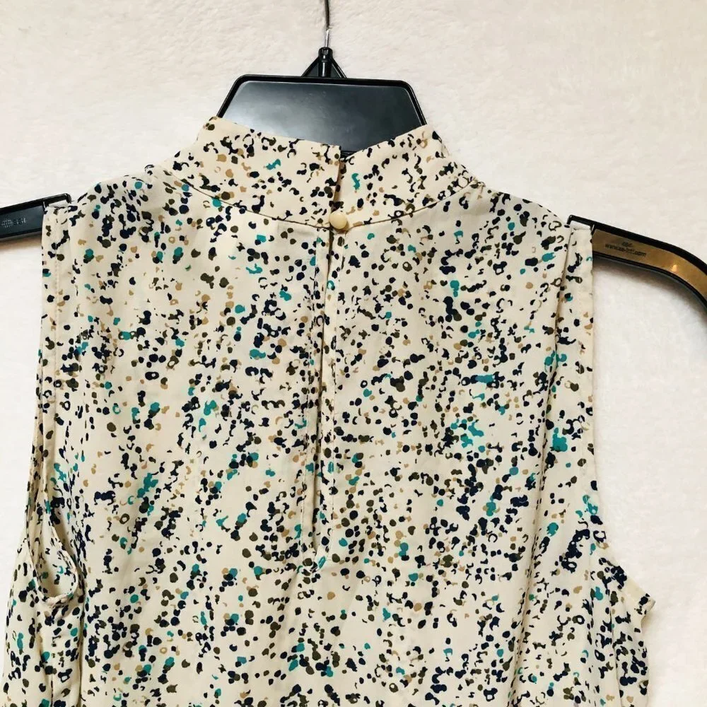 Prologue Cream and Blue Abstract Sleeveless Turtleneck Blouse Size XS - Picture 6 of 7